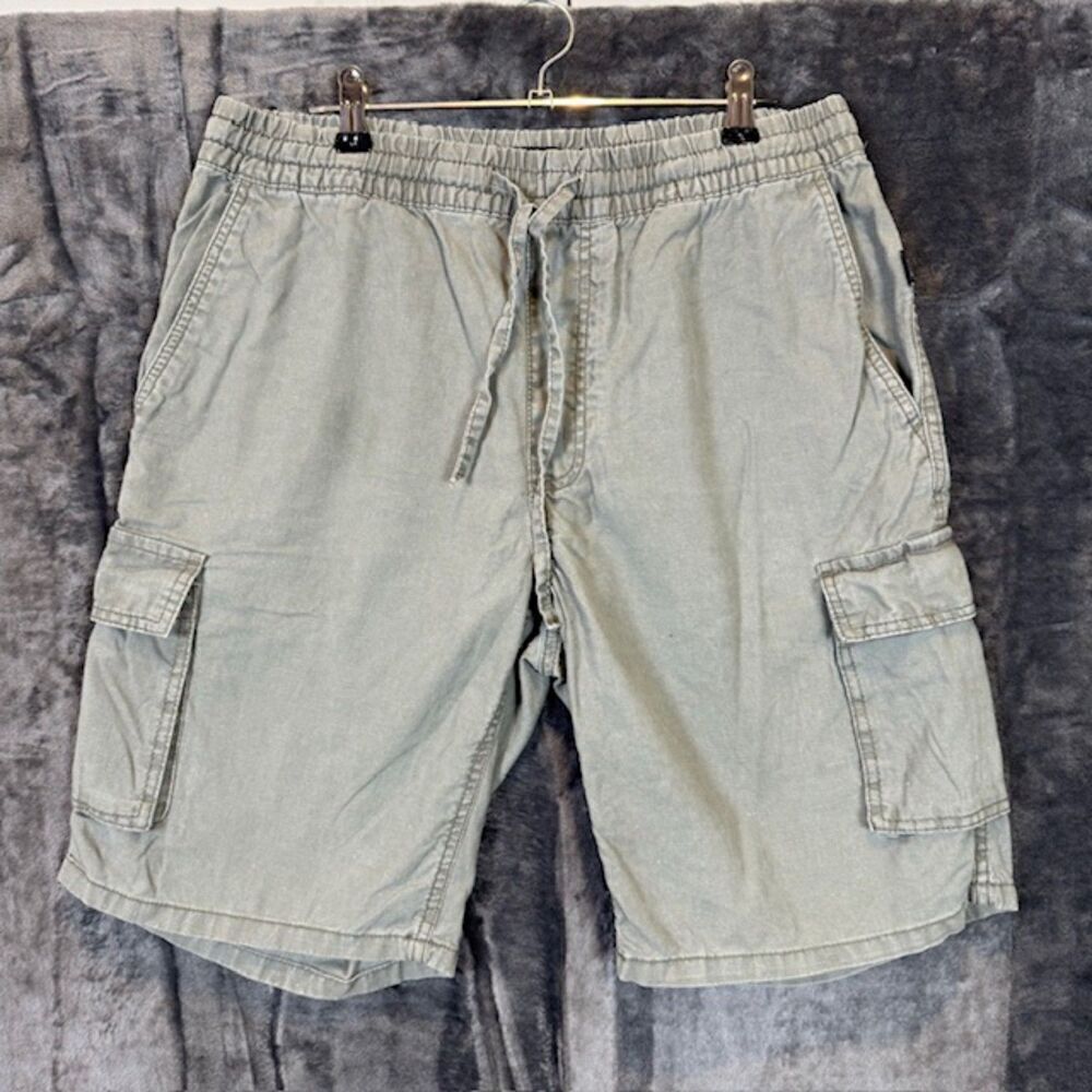 Onia‎ Linen Blend Cargo Shorts Olive Green Elastic Drawstring Waist Size Medium